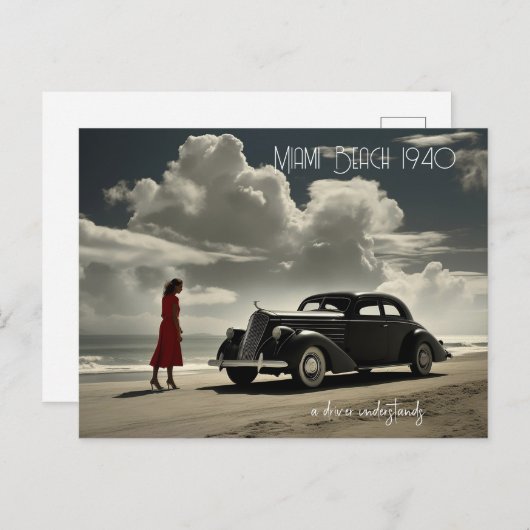 レトロマイアミビーチ1940のロードスタービーチ ポストカード (正面/裏面)