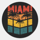 レトロマイアミフロリダビーチお土産パームツリー80s ラウンドシール (正面)