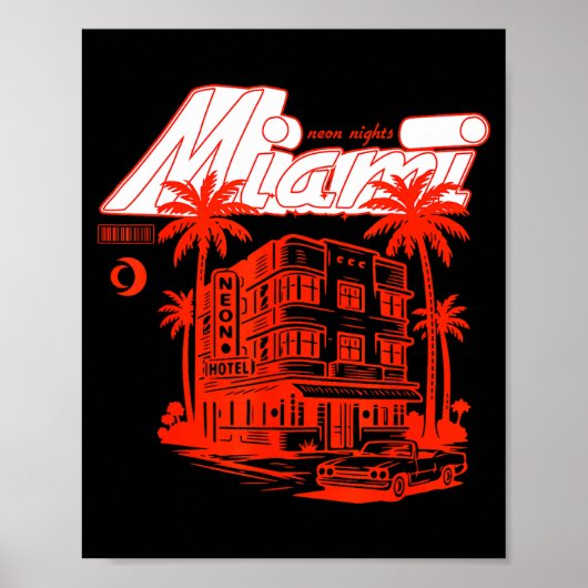 レトロマイアミ沿岸の夜 グラフィック - ビンテージアート ポスター (正面)