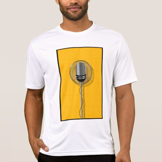 レトロマイクロフォンon大胆な黄色 tシャツ (正面)