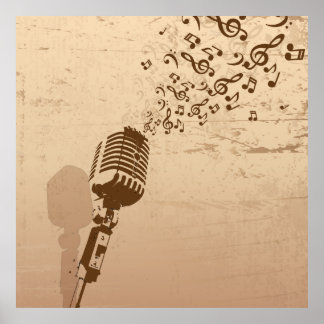 レトロマイク音楽イラストレーション ポスター