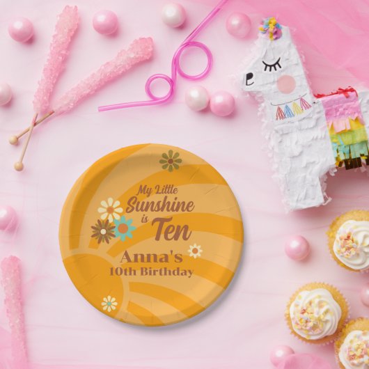 レトロマイリトルサンシャインデイジー10th誕生日 ペーパープレート (パーティー)