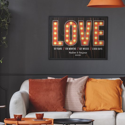 レトロマイルストーン10周年記念パーソナライズされた愛 ポスター