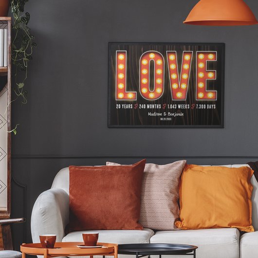 レトロマイルストーン20周年記念パーソナライズされた愛 ポスター