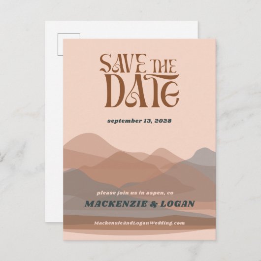 レトロマウンテンウィークエンド日付はがきを保存 インビテーションポストカード (正面/裏面)