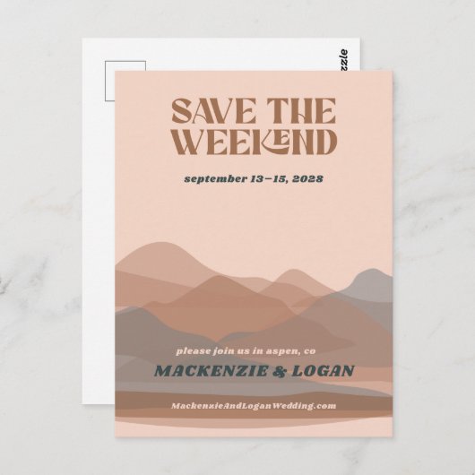 レトロマウンテンウィークエンド日付カードを保存 ポストカード (正面/裏面)