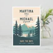 レトロマウンテンウェディング日付を保存 招待状 (スタンド正面)