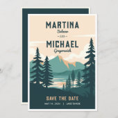 レトロマウンテンウェディング日付を保存 招待状 (正面/裏面)