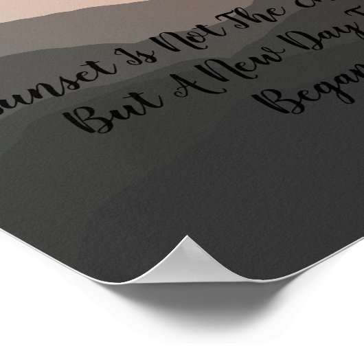 レトロマウンテンサンセットランドスケープ素晴らしイラストレーション ポスター (角)