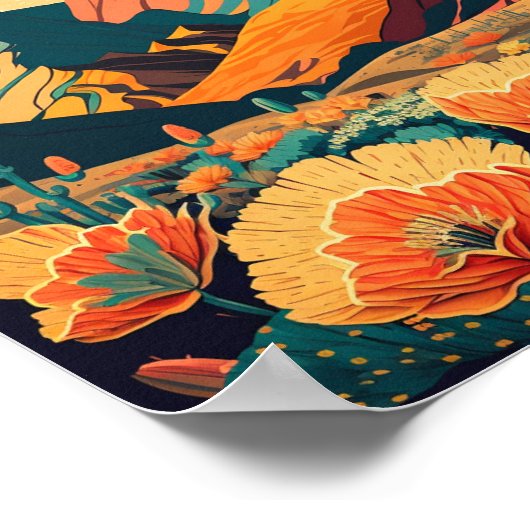 レトロマウンテンズランドスケープイラストレーション 芸術的 ポスター (角)