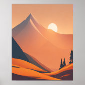 レトロマウンテンズランドスケープサンセットイラストレーション ポスター (正面)