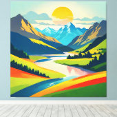 レトロマウンテンランドスケープアクリルウォールアート キャンバスプリント (インサイチュ (ウッドフロア))