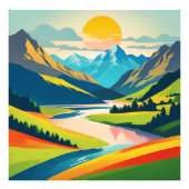 レトロマウンテンランドスケープアクリルウォールアート フォトプリント            (正面)