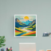 レトロマウンテンランドスケープアクリルウォールアート フォトプリント           