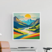 レトロマウンテンランドスケープアクリルウォールアート フォトプリント           