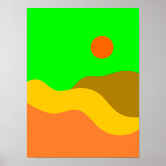 レトロマウンテンランドスケープイラストレーションポスター ポスター