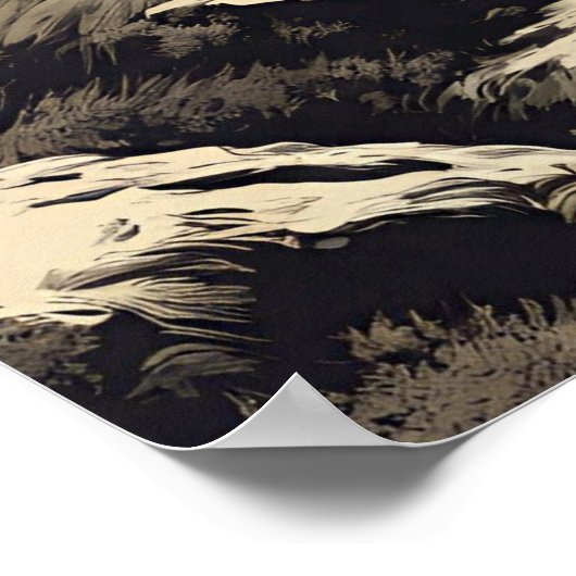 レトロマウンテンランドスケープイラストレーションポスター ポスター (角)