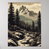 レトロマウンテンランドスケープイラストレーションポスター ポスター (正面)