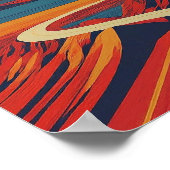 レトロマウンテンランドスケープイラストレーションモダンレッド ポスター (角)