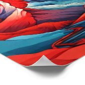 レトロマウンテンランドスケープイラストレーションレッドブルーアート ポスター (角)