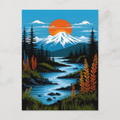 レトロマウンテンランドスケープイラストレーションレッドブルー ポストカード (正面)