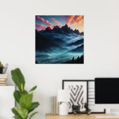 レトロマウンテンランドスケープイラストレーション ポスター (ホームオフィス)