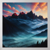 レトロマウンテンランドスケープイラストレーション ポスター (正面)