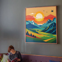 レトロマウンテンランドスケープ自然イラストレーション