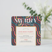 レトロマクシマリスト幾何学ティール（緑がかった色）クリスマス 招待状 (スタンド正面)