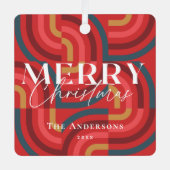 レトロマクシマリスト幾何学赤クリスマスフォト メタルオーナメント (正面)