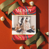 レトロマクシマリスト幾何学赤クリスマスフォト 招待状