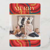 レトロマクシマリスト幾何学赤クリスマスフォト 箔シーズンカード (正面)