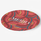 レトロマクシマリスト幾何学赤クリスマス ペーパープレート (アングル)