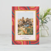 レトロマクシマリスト幾何学赤2写真新年 シーズンカード (スタンド正面)