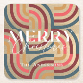 レトロマクシマリスト幾何学金ゴールドクリスマス スクエアペーパーコースター (正面)