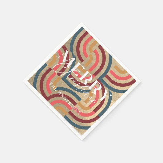 レトロマクシマリスト幾何学金ゴールドクリスマス スタンダードカクテルナプキン (角)