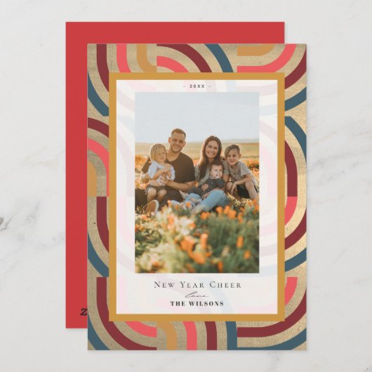 レトロマクシマリスト幾何学金ゴールド2写真新年 シーズンカード (正面/裏面)
