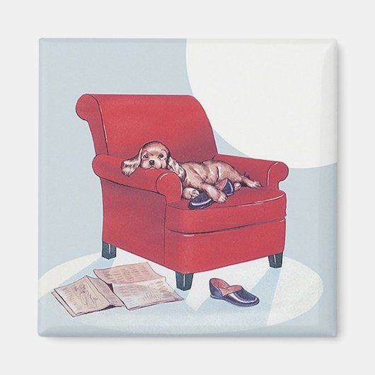 レトロマグネット~コッカースパニエル犬ドッグw/パパズスリッパ マグネット (正面)