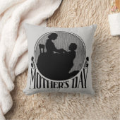 レトロマザーズデイシルエットライトグレー クッション (ブランケット)