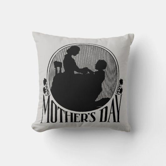 レトロマザーズデイシルエットライトグレー クッション (正面)