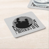 レトロマザーズデイシルエットライトグレー スクエアペーパーコースター (アングル)