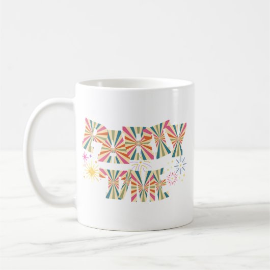レトロマスク文字パーティー時間花火 コーヒーマグカップ (左)