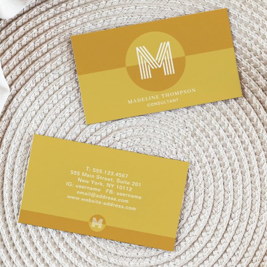 レトロマスタードイエロージオメトリックモダンモノグラム 名刺