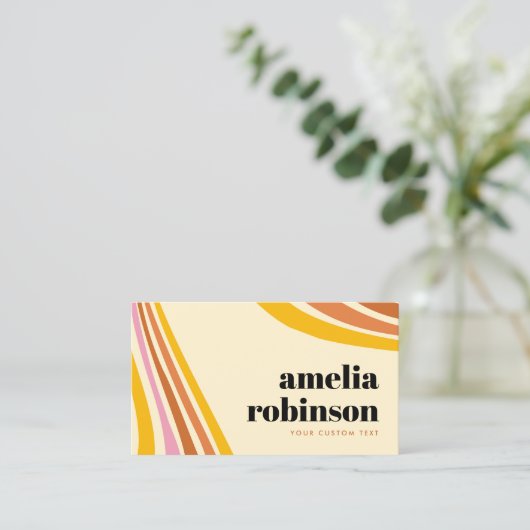 レトロマスタードイエローブラウンピンクボホラインミニマル 名刺 (スタンド正面)
