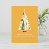レトロマスタードグリーンクリスマスツリーのビジネスロゴ シーズンカード (スタンド正面)