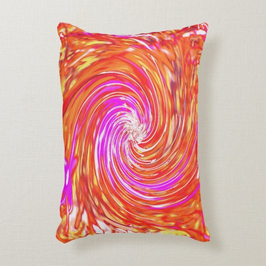 レトロマゼンタと秋の色のフローラの渦巻き アクセントクッション (正面(垂直))