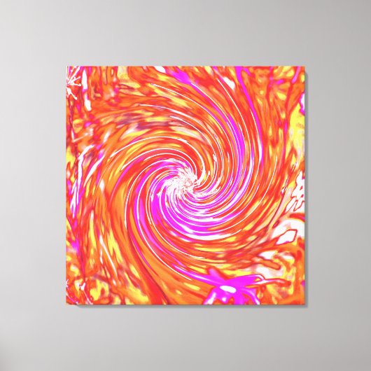 レトロマゼンタと秋の色のフローラの渦巻き キャンバスプリント (正面)