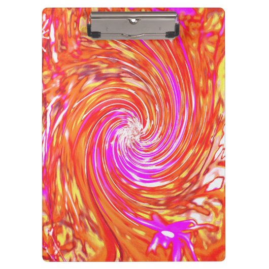 レトロマゼンタと秋の色のフローラの渦巻き クリップボード (正面)