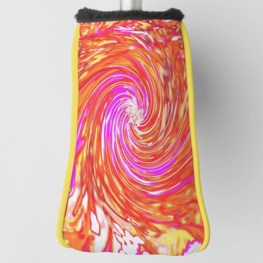 レトロマゼンタと秋の色のフローラの渦巻き ゴルフヘッドカバー (回転90)