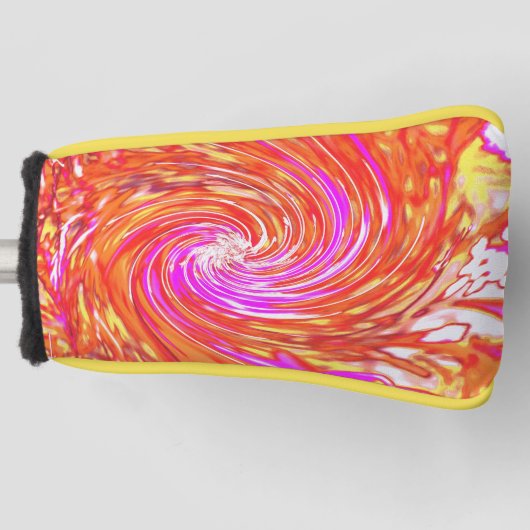 レトロマゼンタと秋の色のフローラの渦巻き ゴルフヘッドカバー (正面)